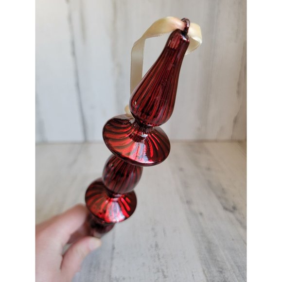 Long abstract red blown glass ornament Xmas - Picture 5 of 5